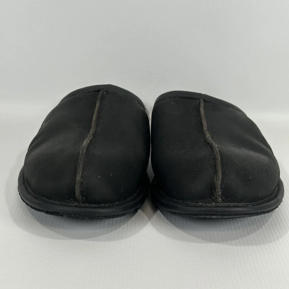 UGG Slippers Mens Size 11 Black Leather Mule Shearling Lined Slip On House